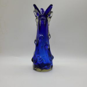 Jan Benarek Skrdlovice knobbled blue 1960 Czech art glass vase