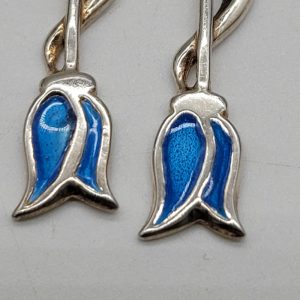 Silver Blue Enamel Carrick Art Nouveau Earrings