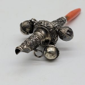 Victorian Silver and Coral Baby's Rattle and Whistle