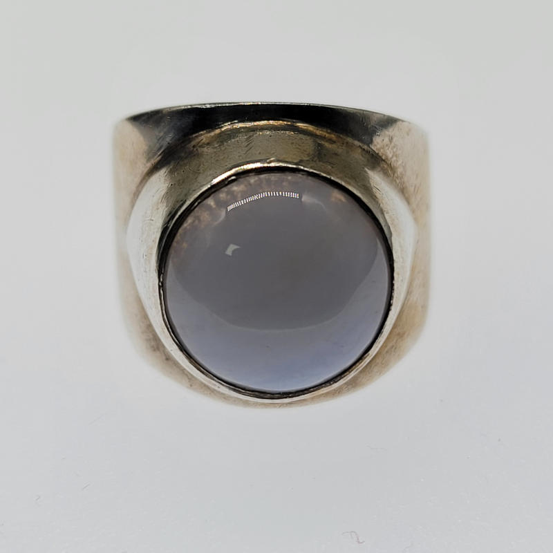 Chunky vintage Modernist 925 Silver & White Moonstone Ring hallmarked 1960